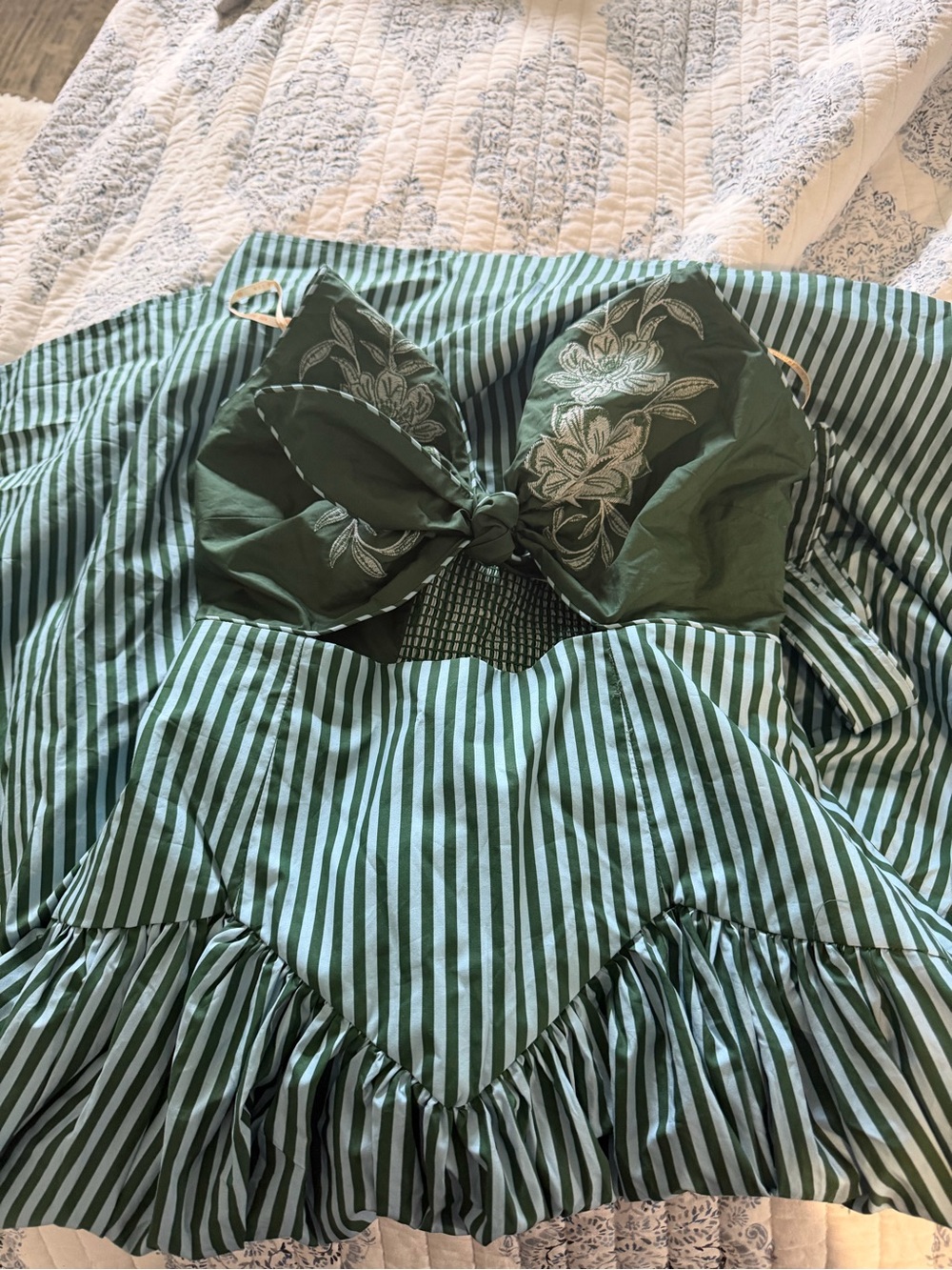 FARM Rio Green Striped halter Backless Dress
